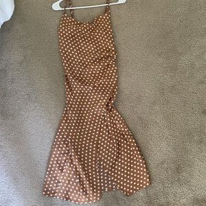 Polka dot midi dress adjustable straps, cowl neck